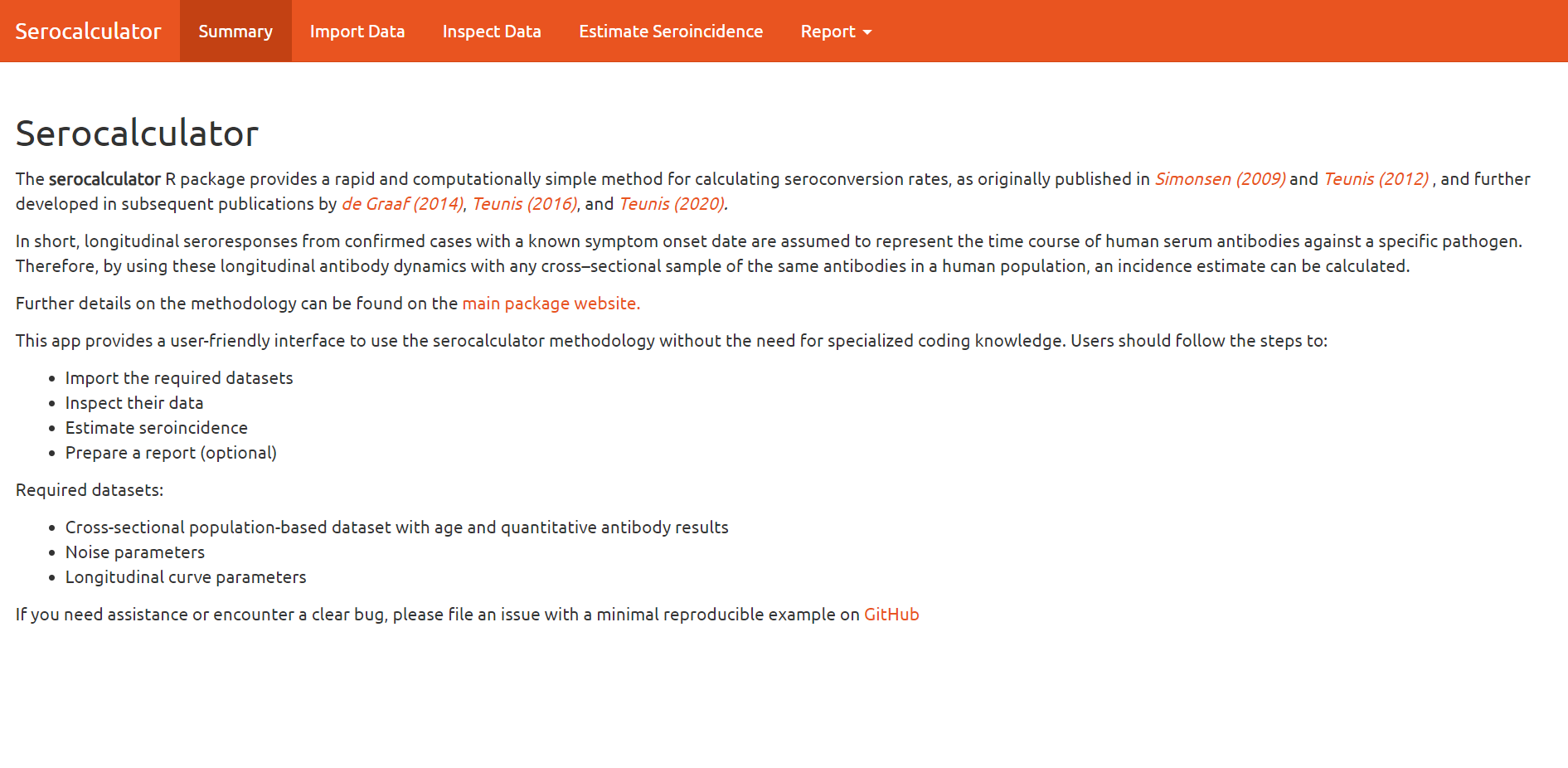 Screenshot of the serocalculator Shiny web application